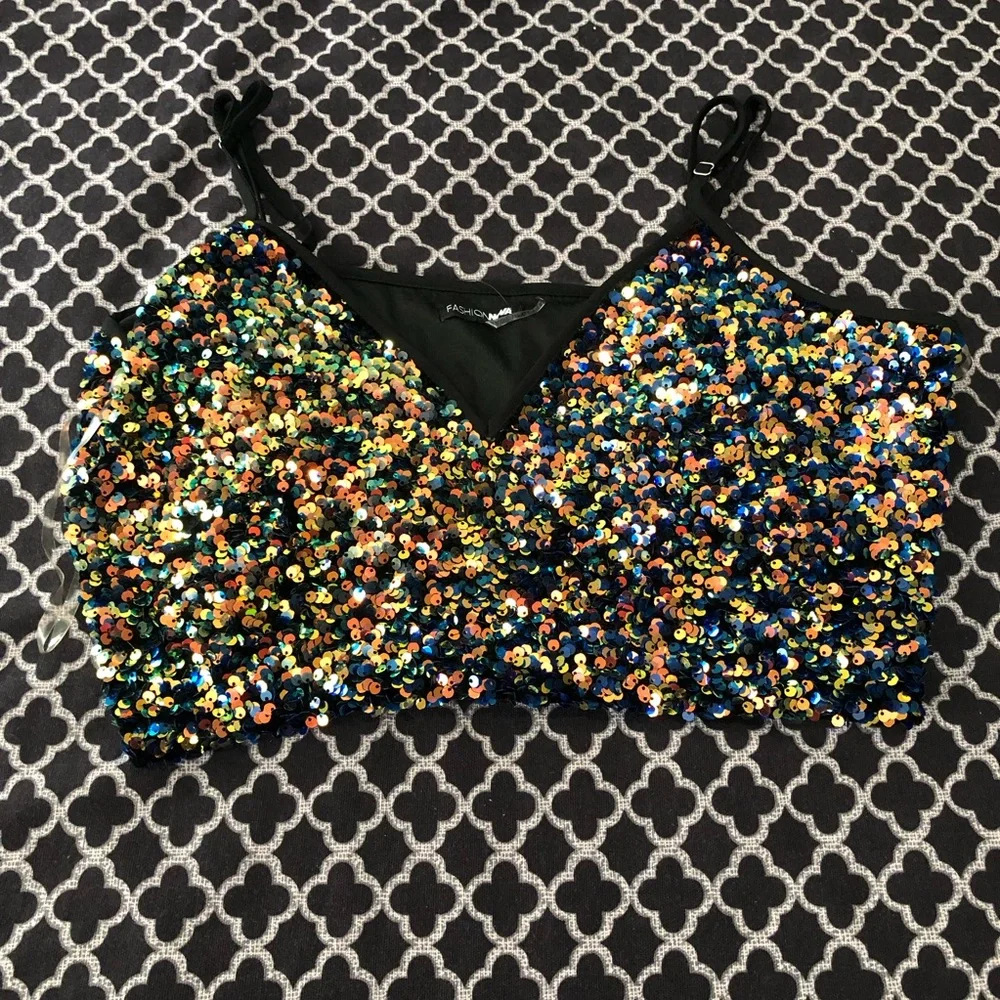 Fashion Nova Sequin Matching Skirt Set Here For A Good Shine AB12 Sz XL